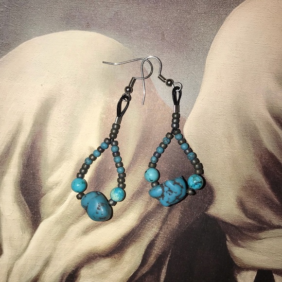 Beaded Turquoise Earrings - Picture 2 of 3
